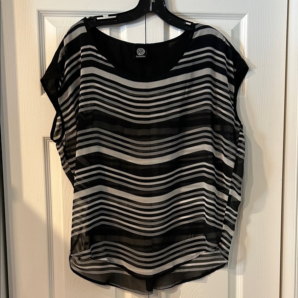 Bobeau Black and Gray Striped Blouse